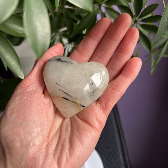 Black Rutilated Quartz Heart Carving (#2) - Picture 2 of 12